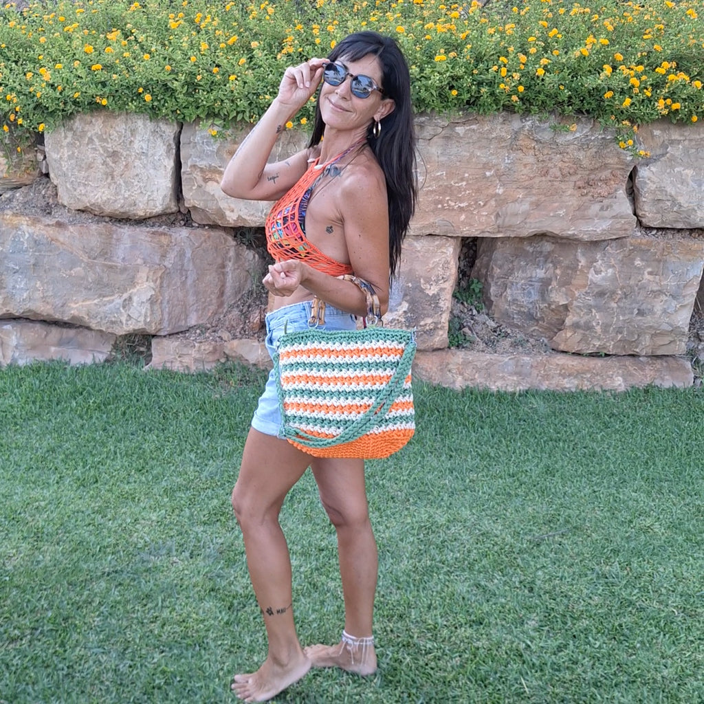 Woven Bag with Wooden Handle | Handmade Boho Bag