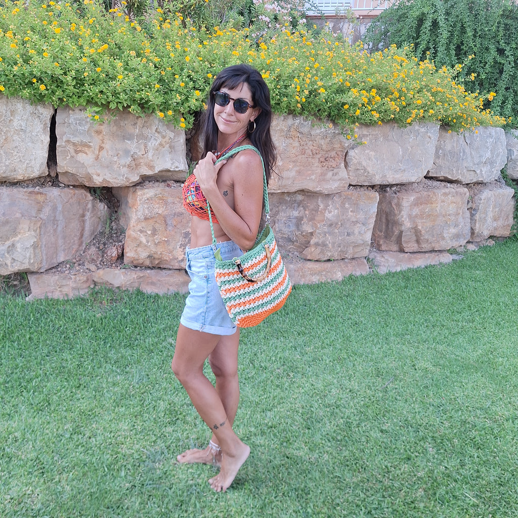 Woven Bag with Wooden Handle | Handmade Boho Bag