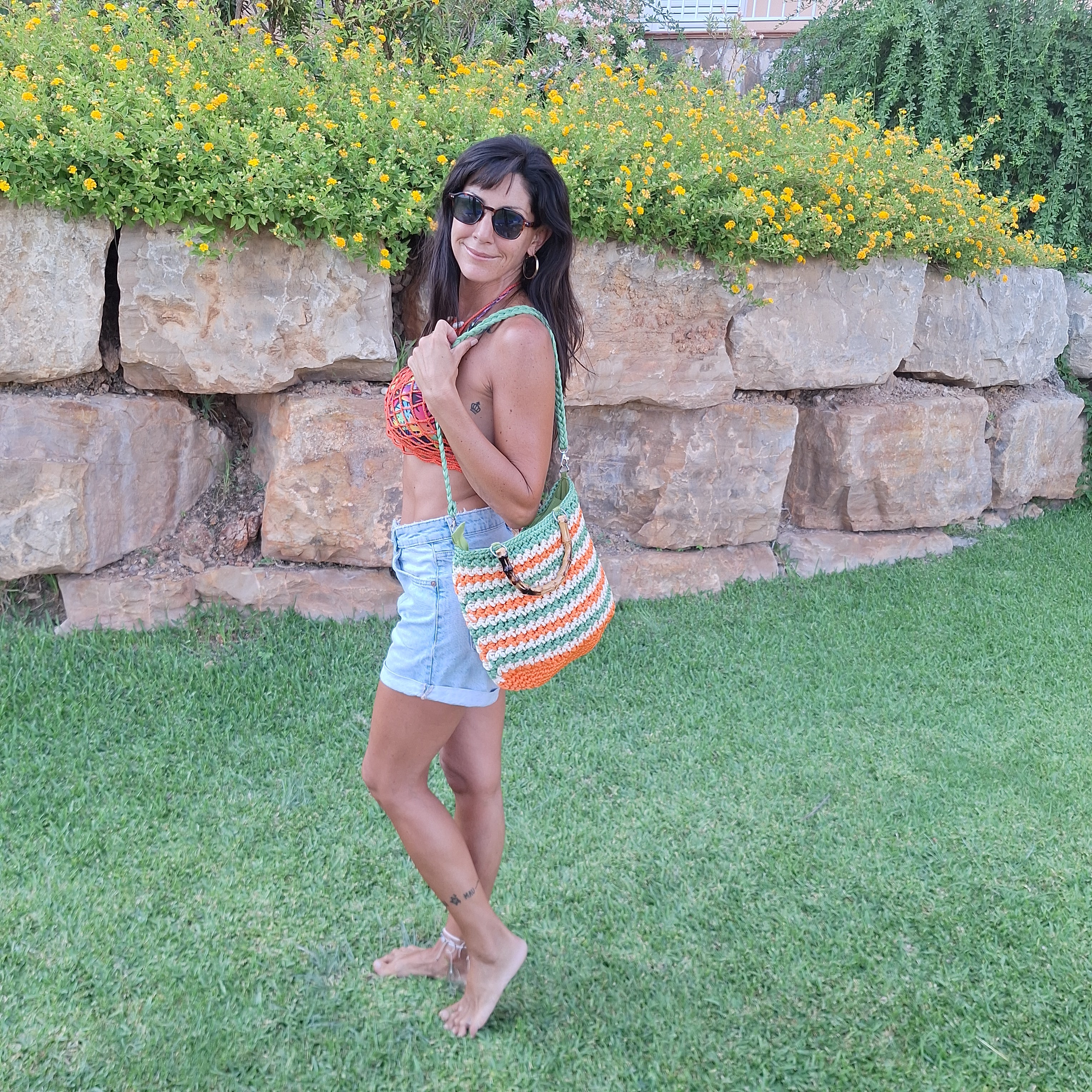 Woven Bag with Wooden Handle | Handmade Boho Bag