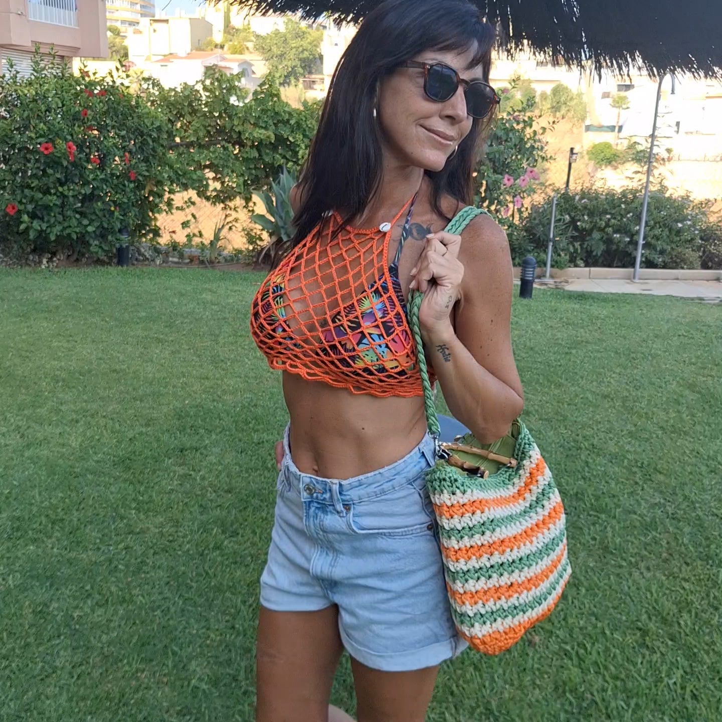 Bolso Boho Tejido con Asa de Madera
