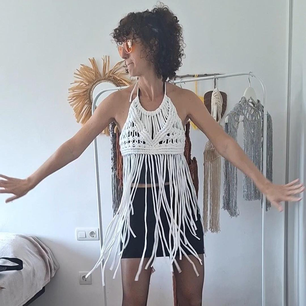 Macramé Fringe Halter Top | Handmade Boho Artisan Top