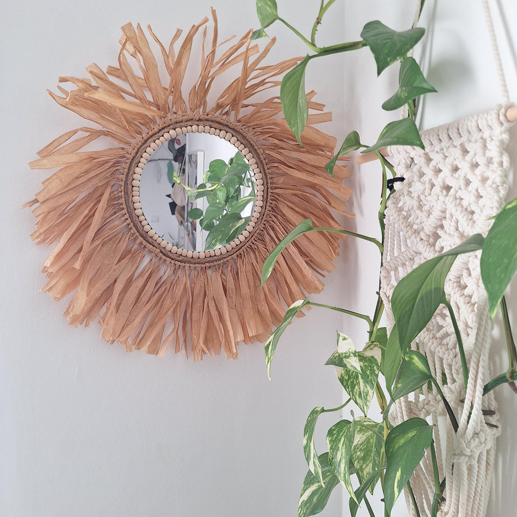 Espejo de Rafia Boho Artesanal