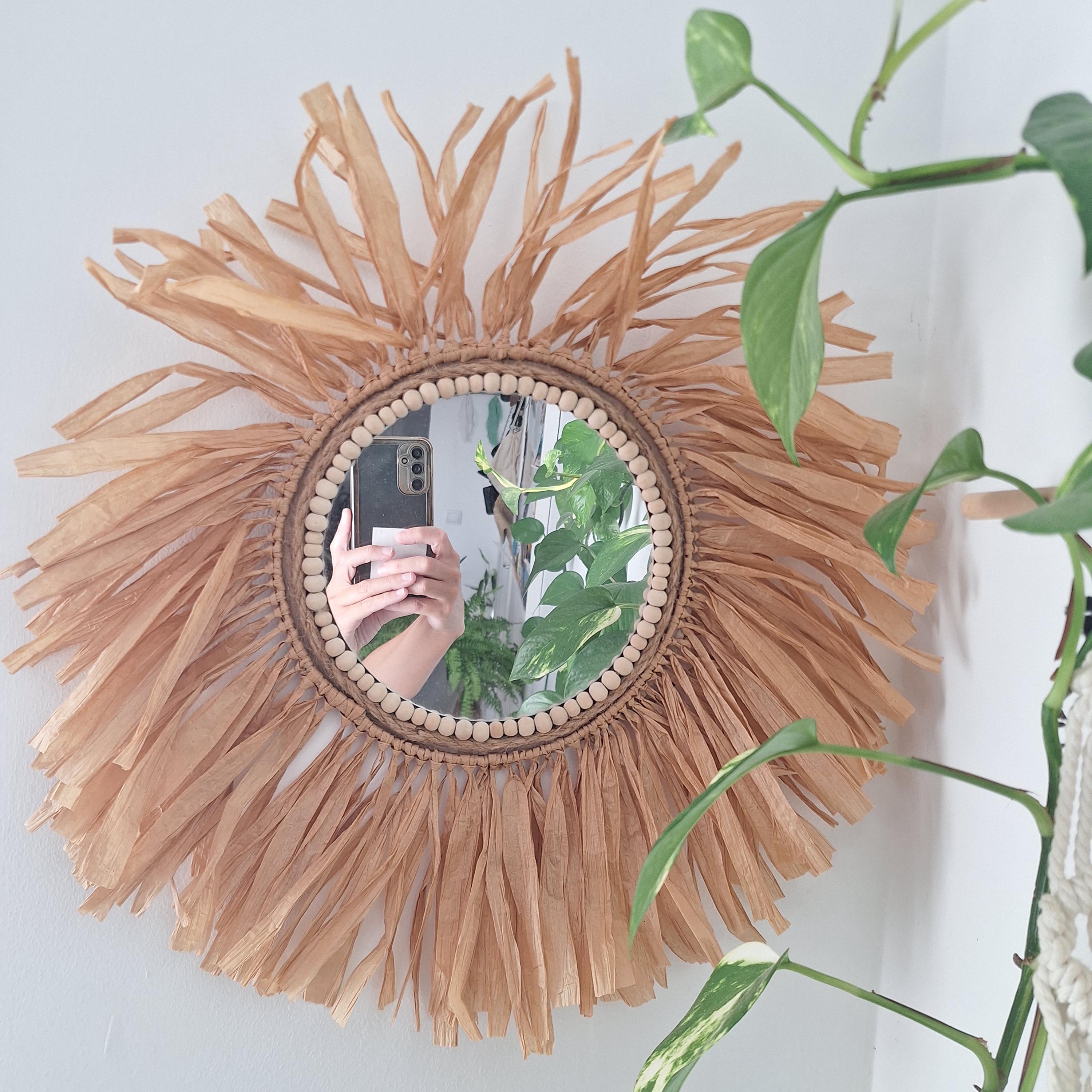 Espejo de Rafia Boho Artesanal