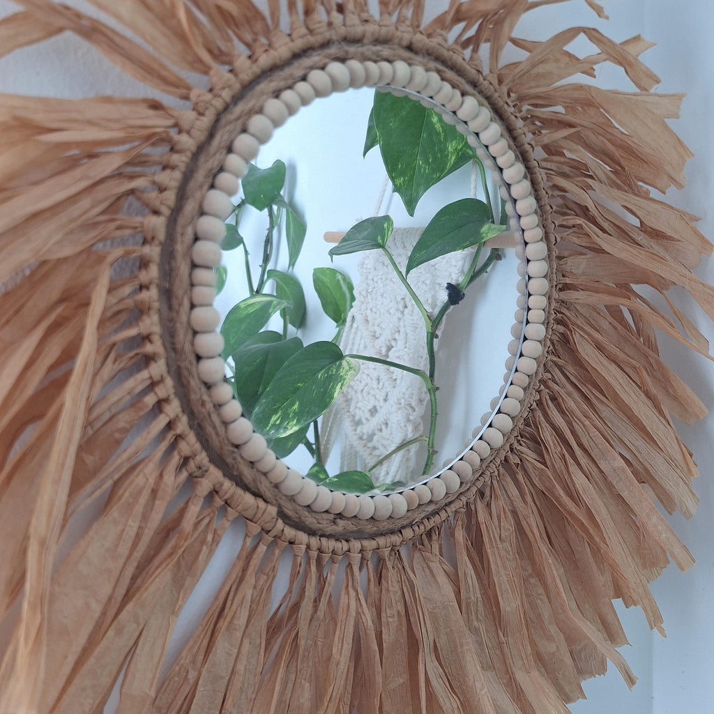 Espejo de Rafia Boho Artesanal