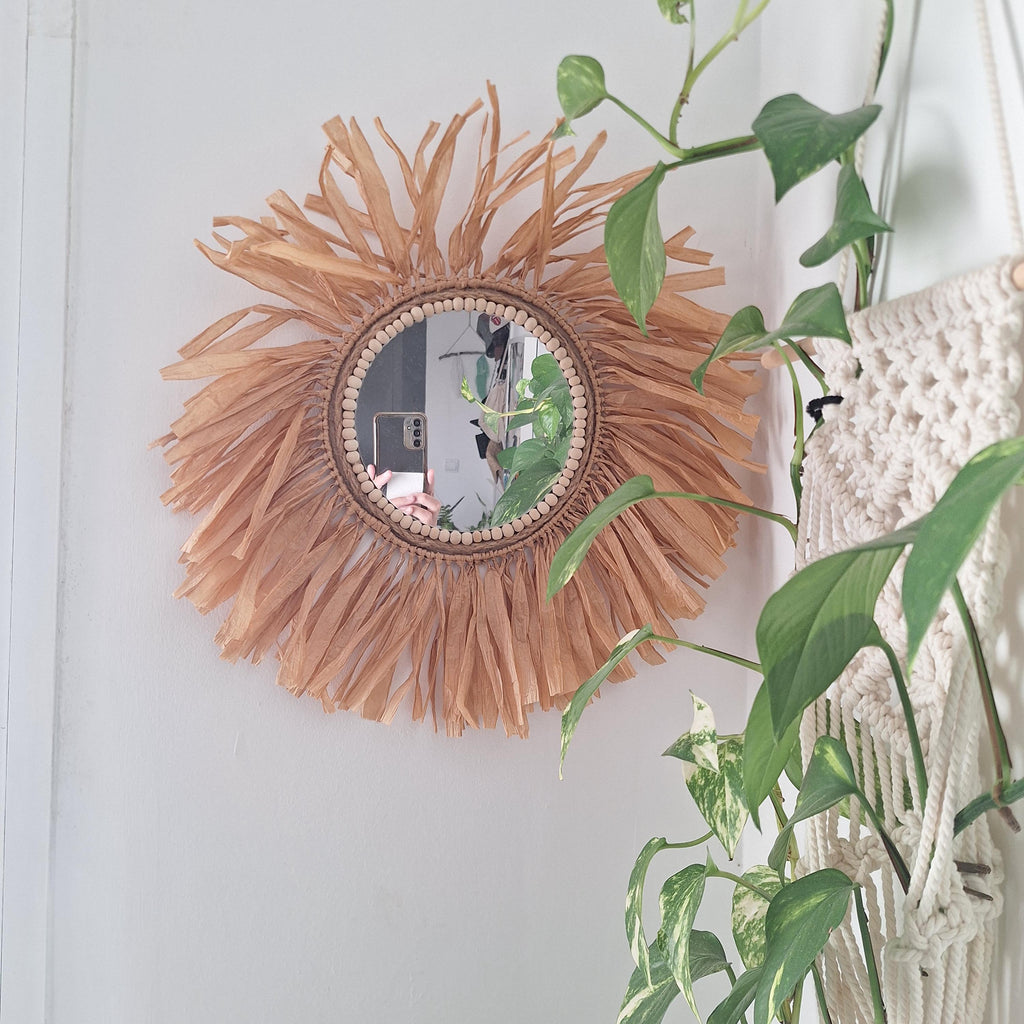 Espejo de Rafia Boho Artesanal