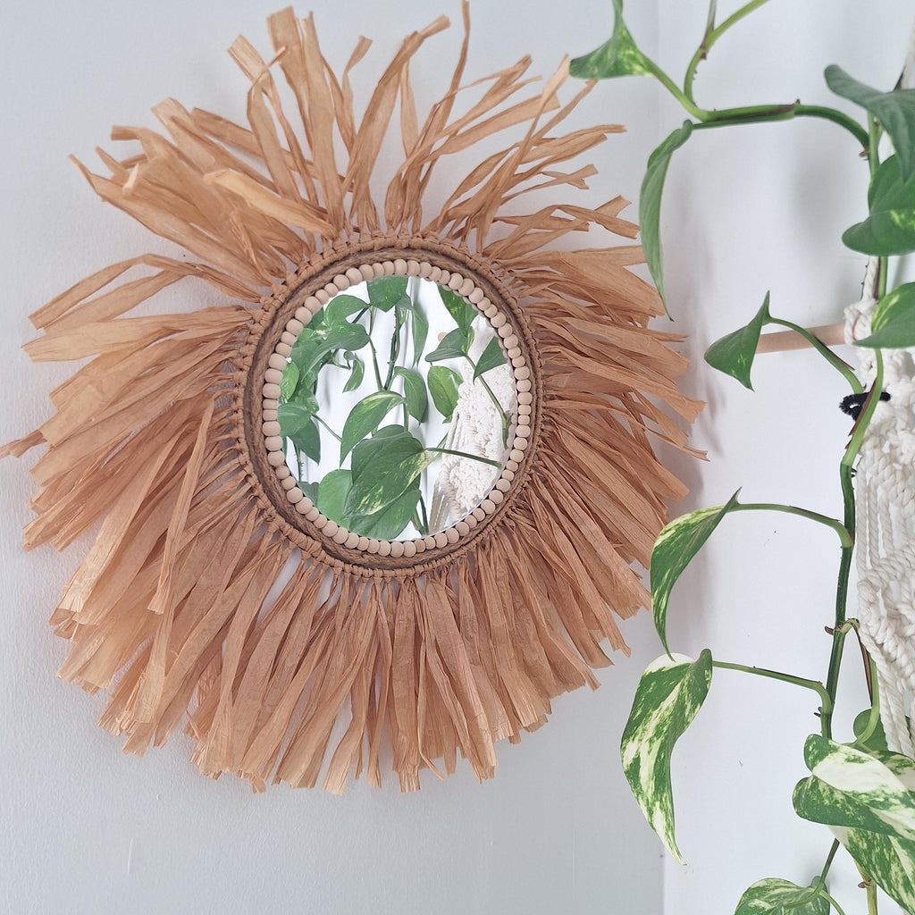 Espejo de Rafia Boho Artesanal