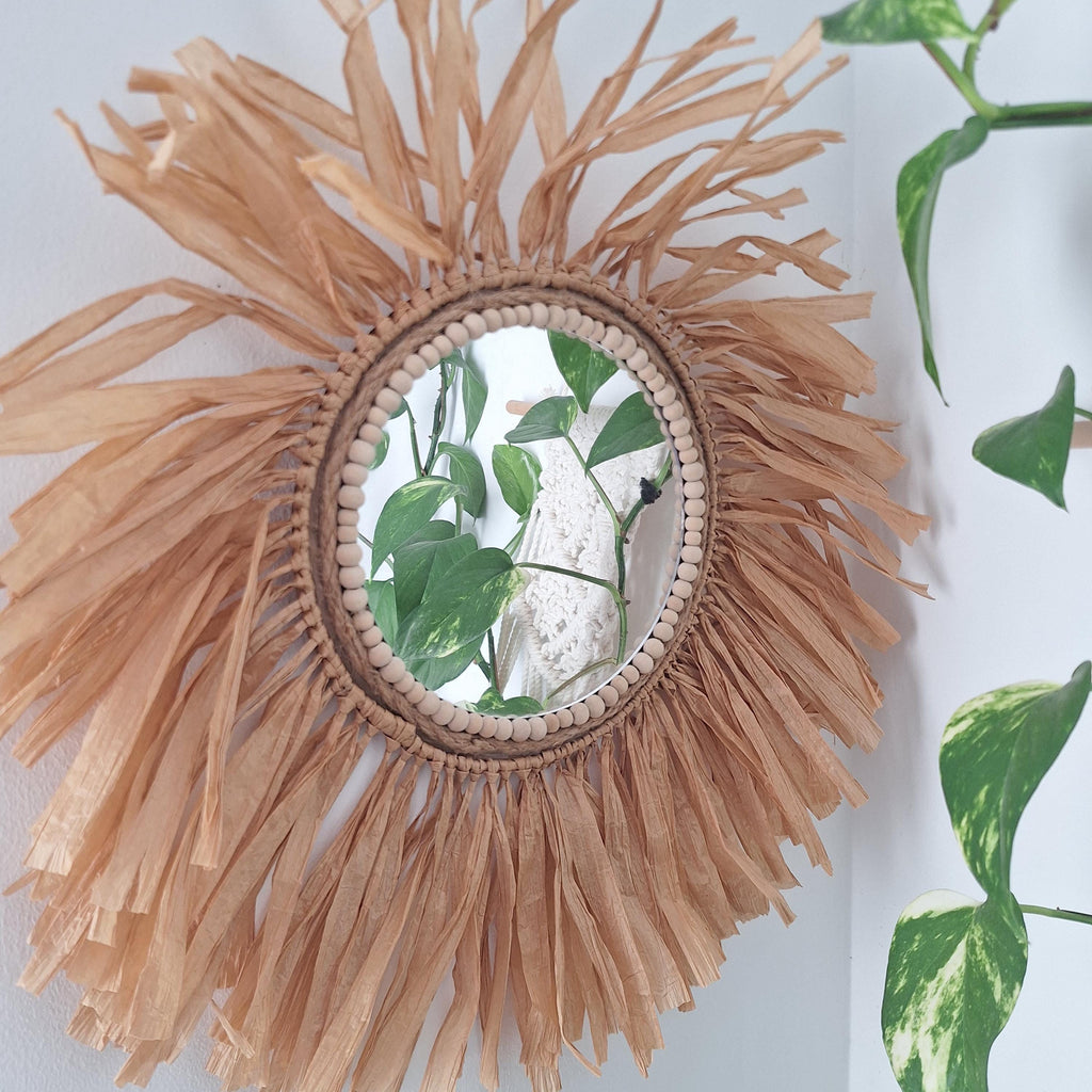 Espejo de Rafia Boho Artesanal