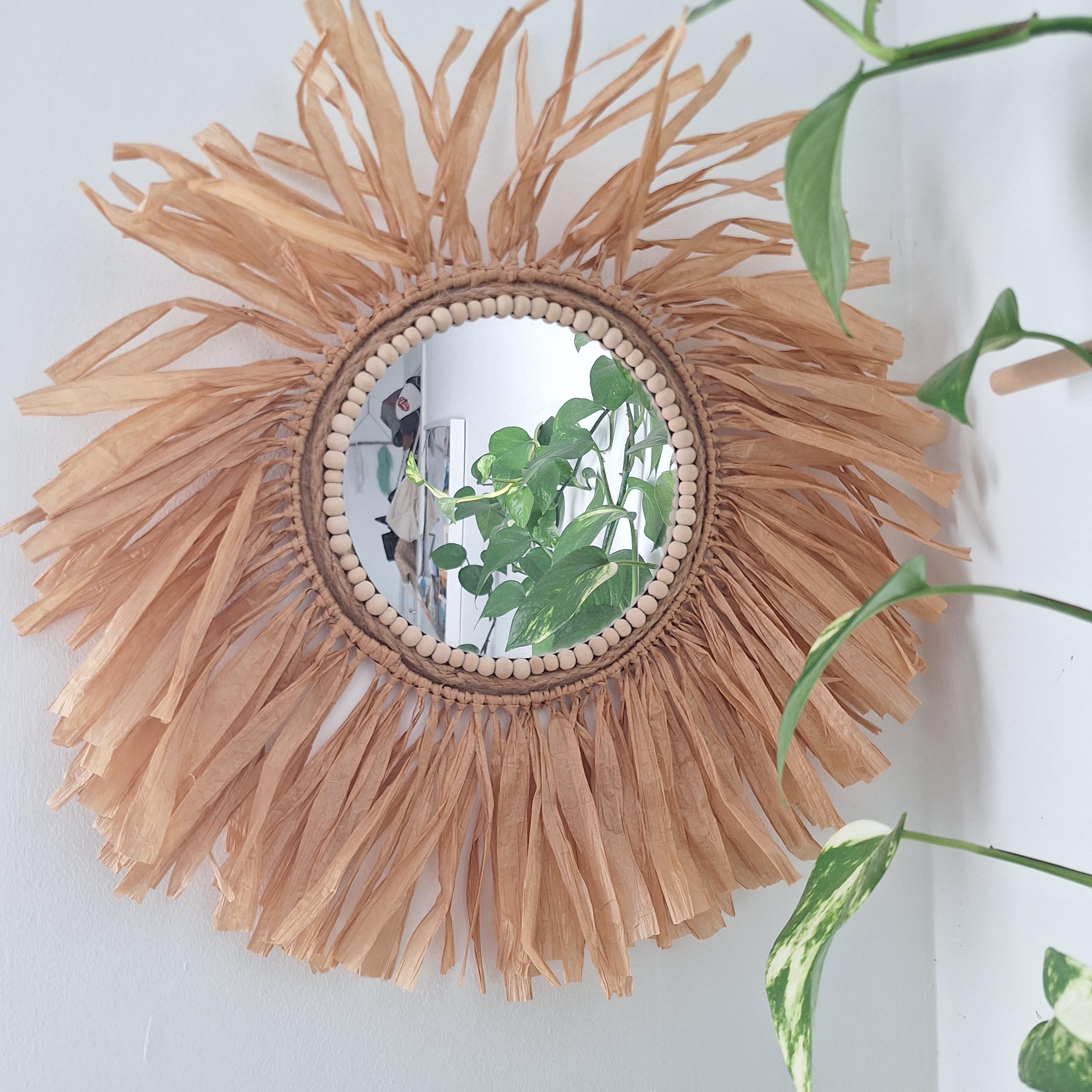 Espejo de Rafia Boho Artesanal