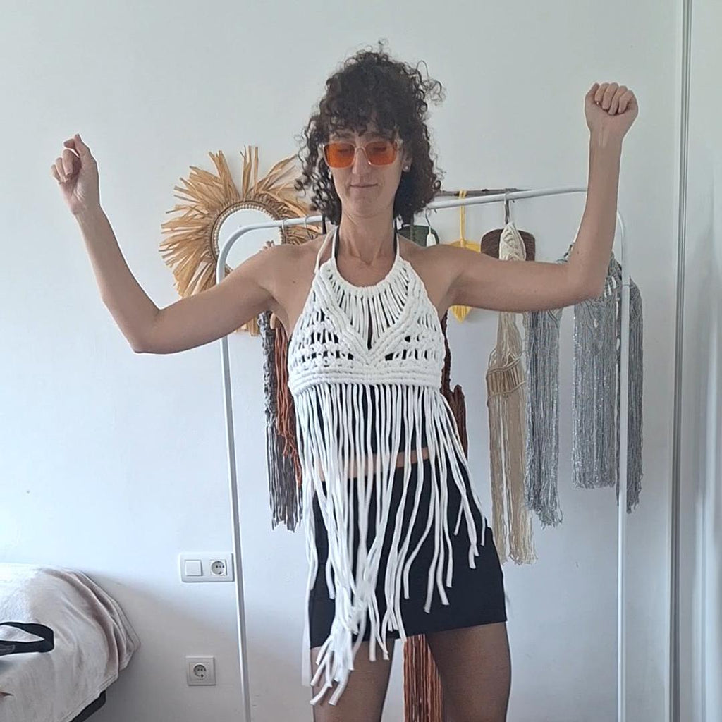 Macramé Fringe Halter Top | Handmade Boho Artisan Top