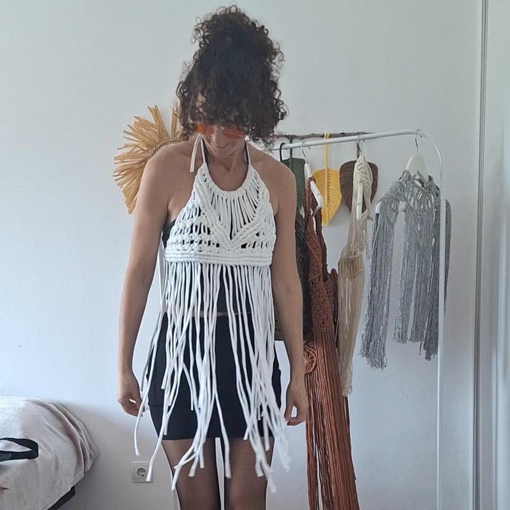 Macramé Fringe Halter Top | Handmade Boho Artisan Top