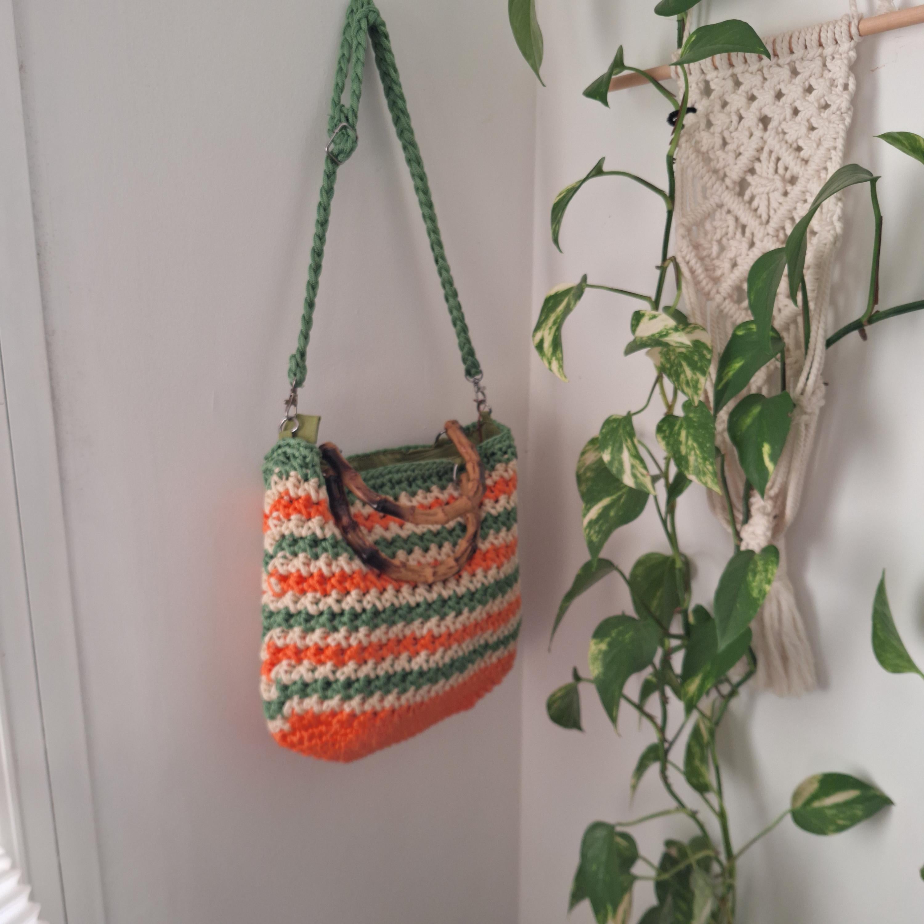 Woven Bag with Wooden Handle | Handmade Boho Bag