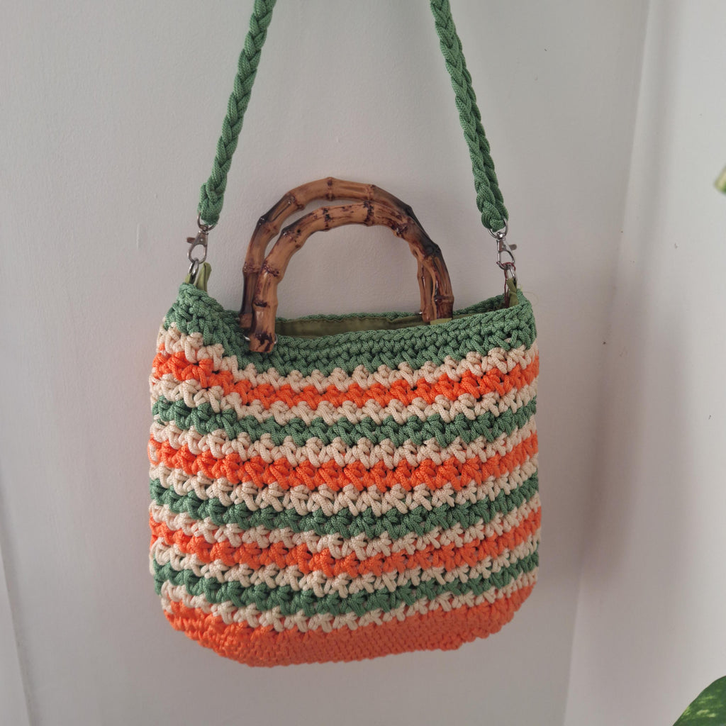 Woven Bag with Wooden Handle | Handmade Boho Bag