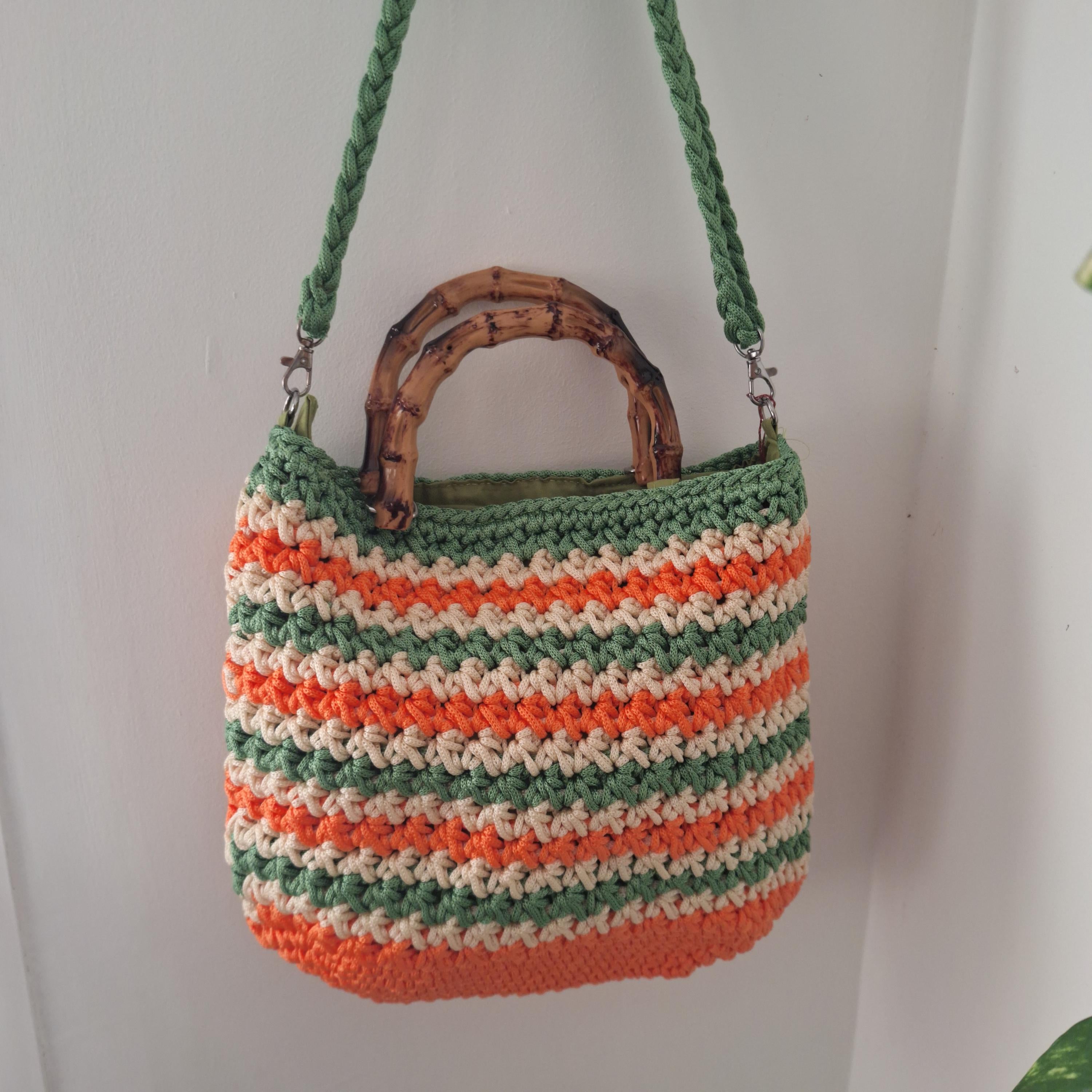 Woven Bag with Wooden Handle | Handmade Boho Bag