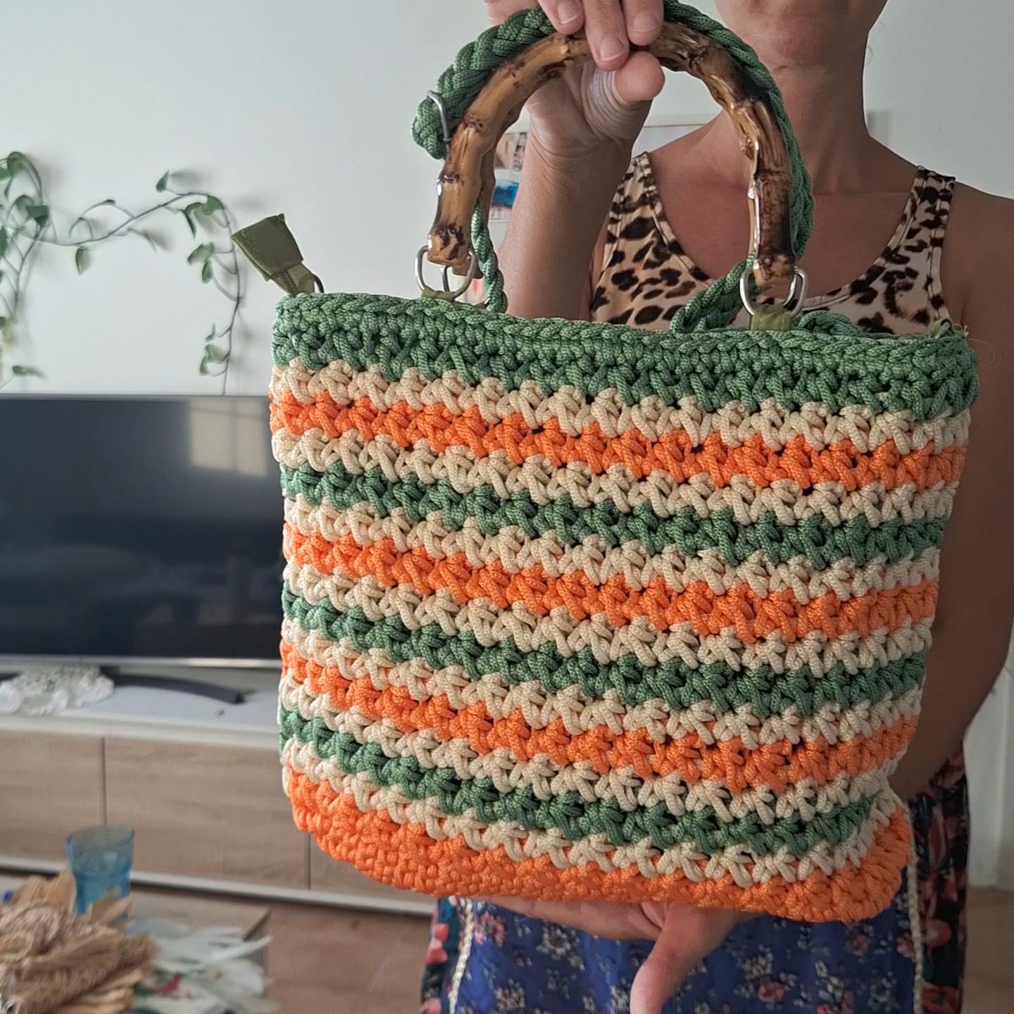 Woven Bag with Wooden Handle | Handmade Boho Bag