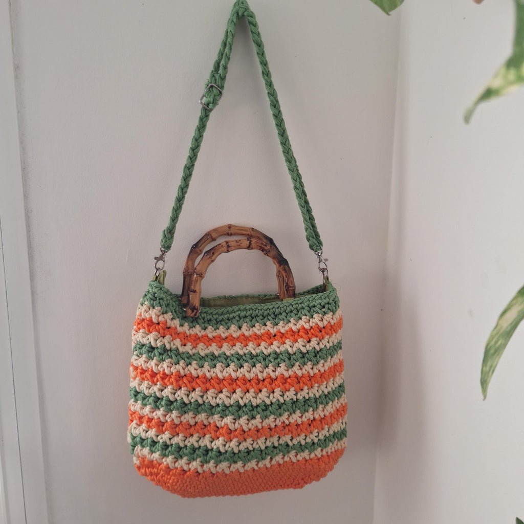 Woven Bag with Wooden Handle | Handmade Boho Bag